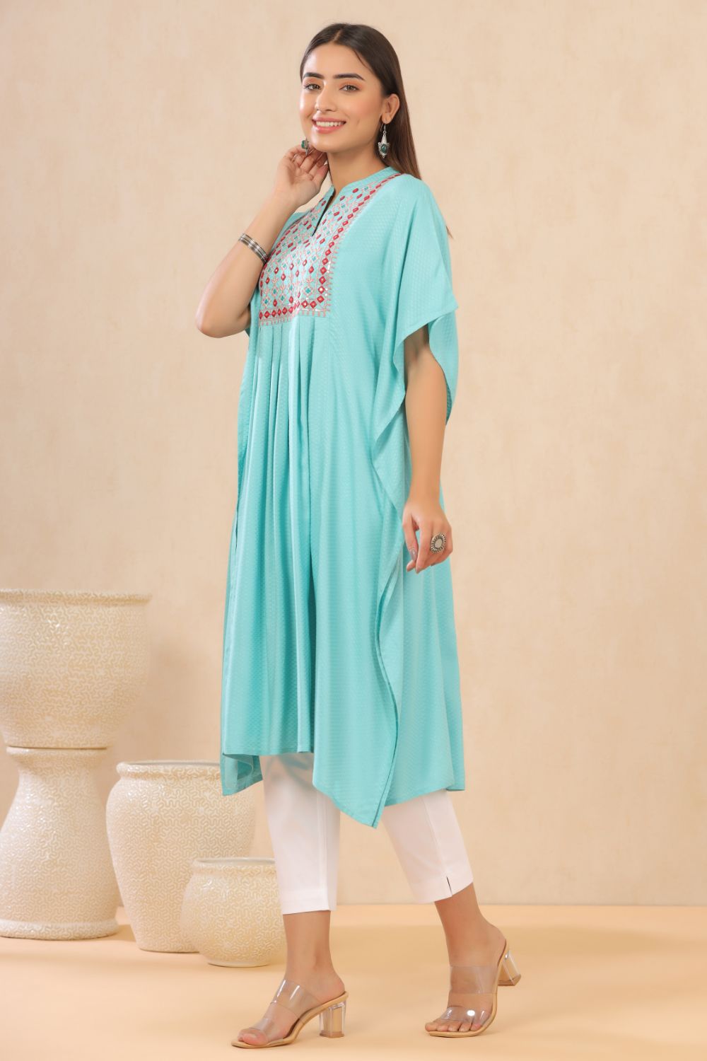 Juniper Womens Skyblue Embroiderd Rayon Dobby Kaftan - Distacart