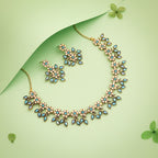 Tehzeeb Creations Gold-Polished Sky Blue Colour Choker With Dangle Earrings