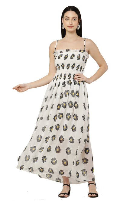 PAVONINE Peach Color Flower Printed Lace Bottom Dress For Women