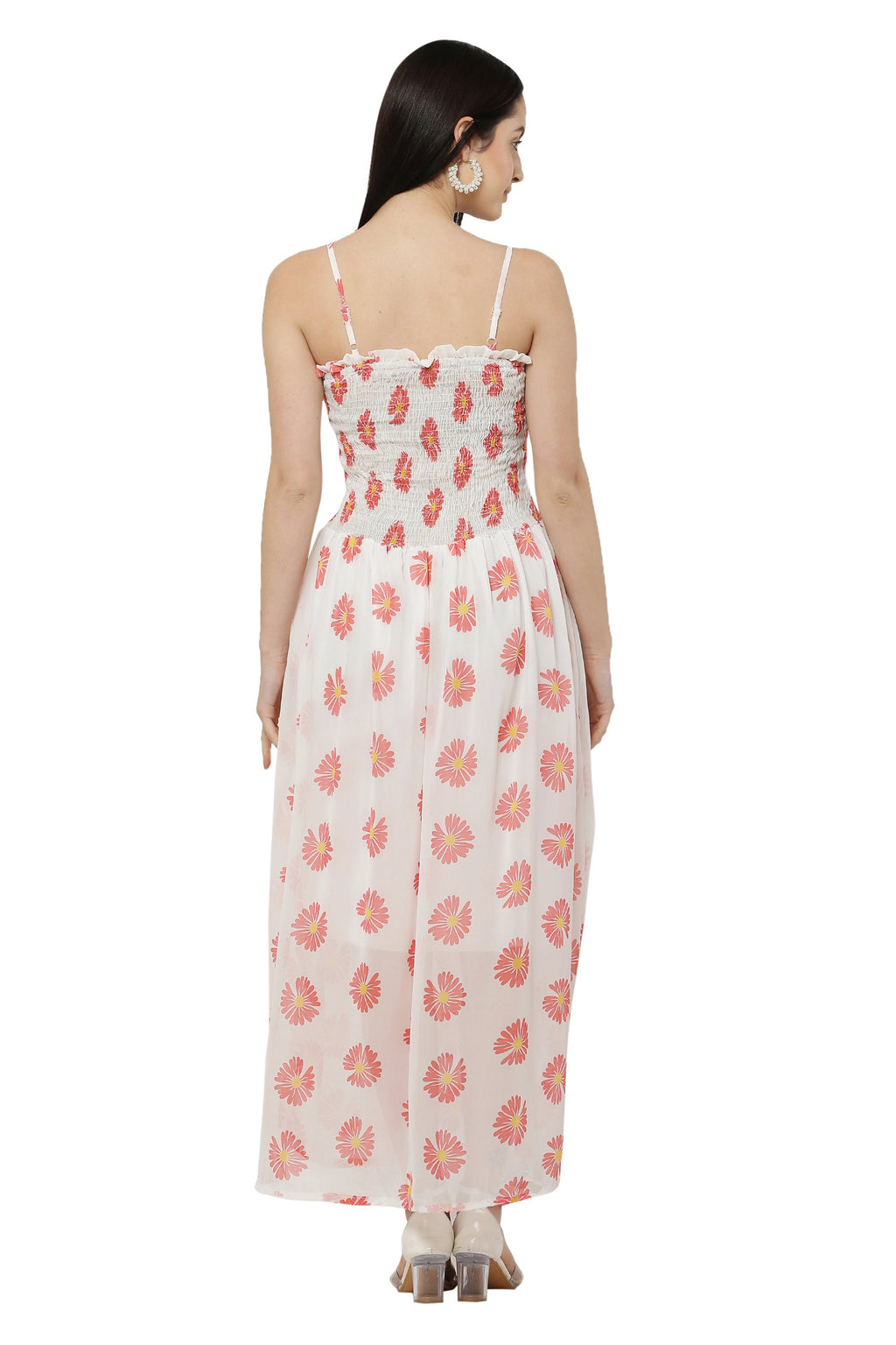 PAVONINE White Color Flower Printed Lace Bottom Dress For Women - Distacart