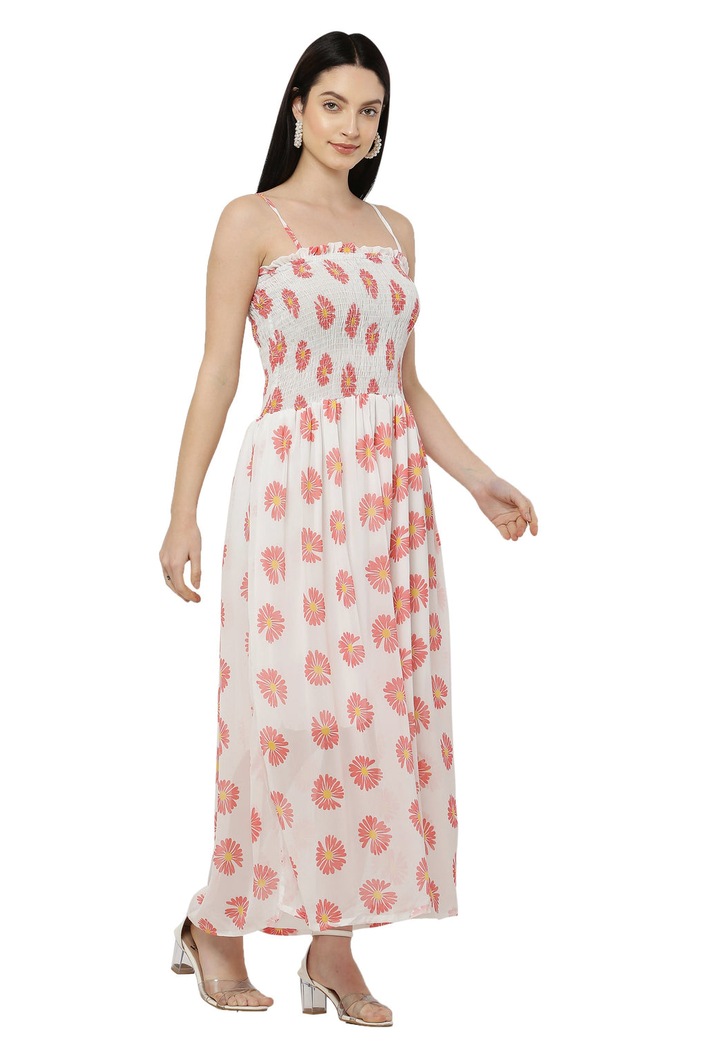 PAVONINE White Color Flower Printed Lace Bottom Dress For Women - Distacart