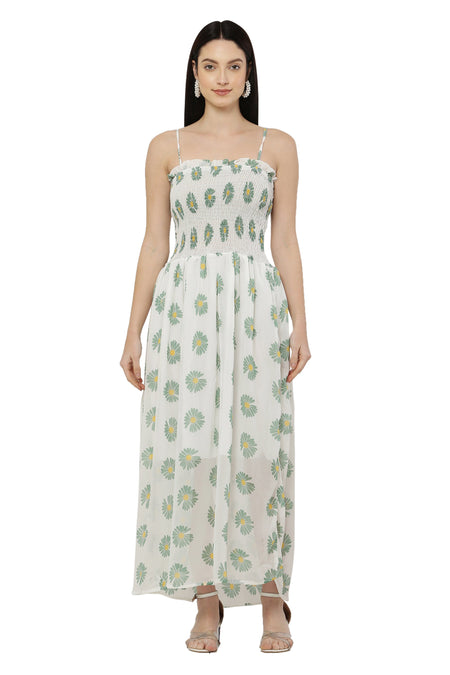 PAVONINE Yellow Color Flower Printed Lace Bottom Dress For Women