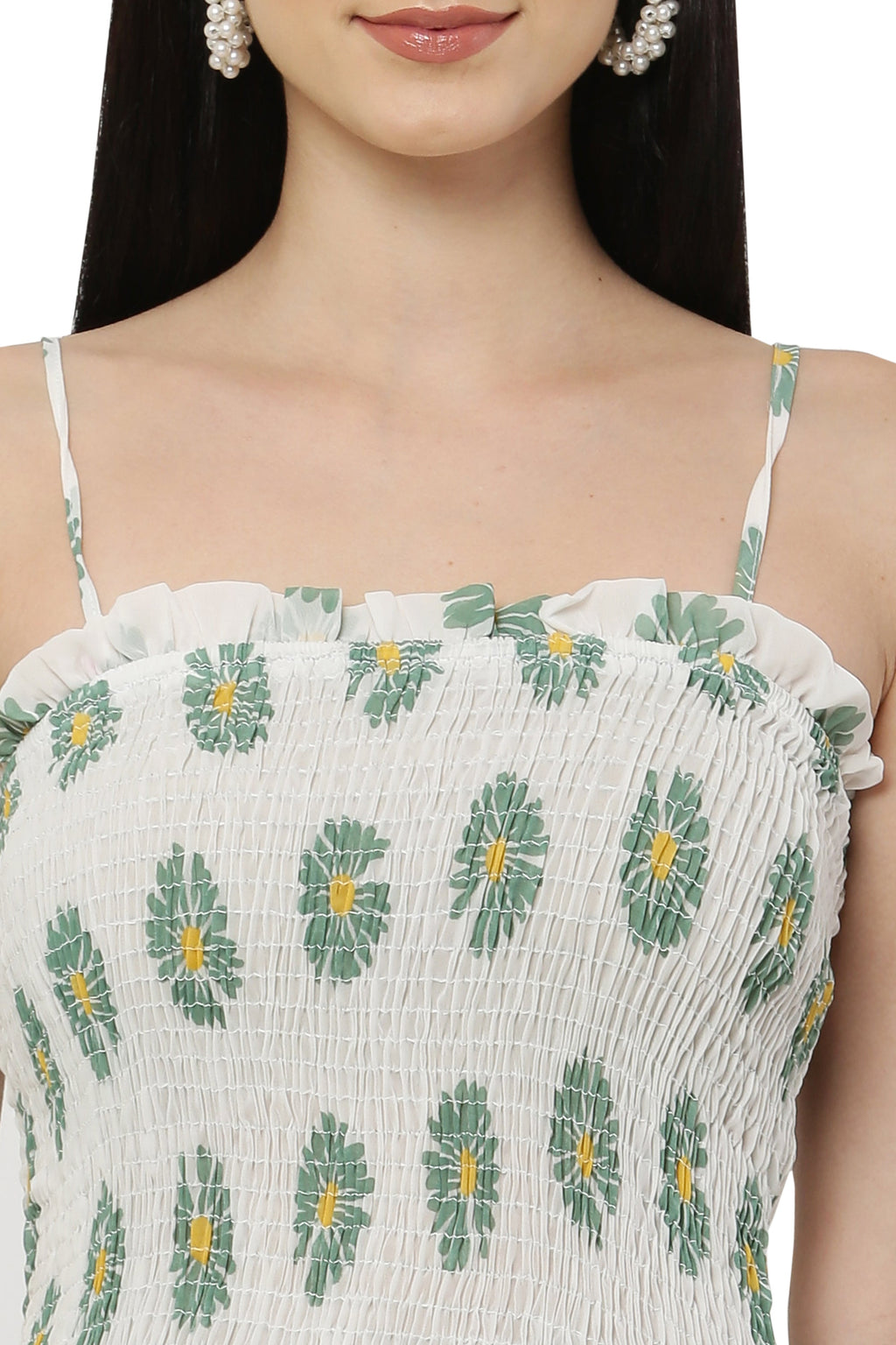 PAVONINE Yellow Color Flower Printed Lace Bottom Dress For Women - Distacart