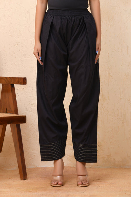 Vaasva Women Black Solid Farshi Pant