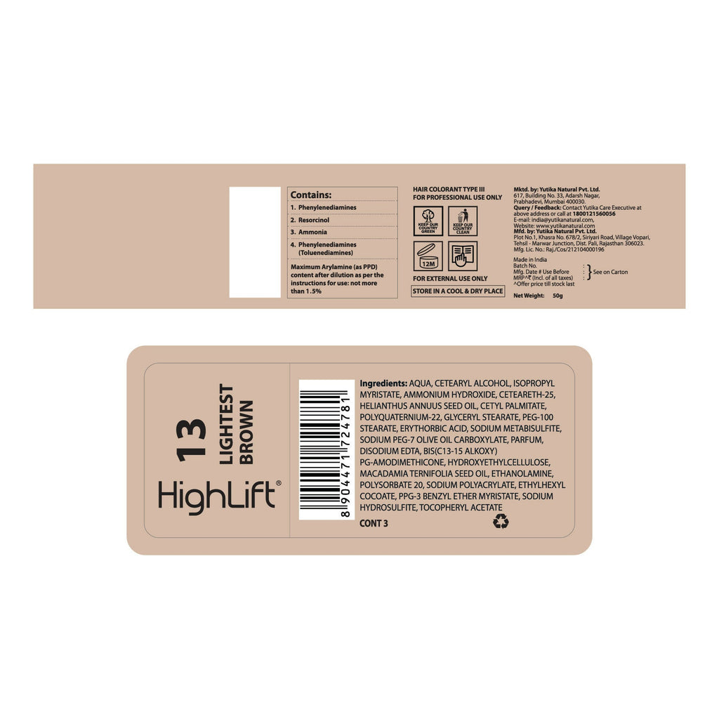 Yuthika Professional High lift Creme Hair Colour 13 Light Brown - Distacart