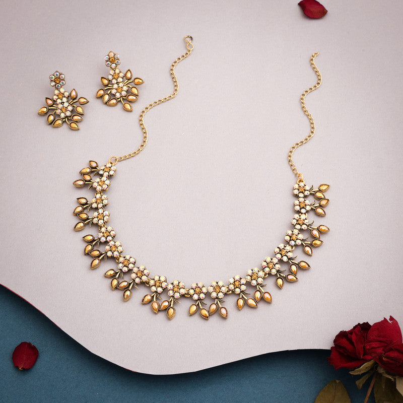 Tehzeeb Creations Gold-Polished Yellow Colour Choker With Dangle Earrings