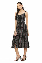 PAVONINE Black Color Printed Shoulder Strap Dress For Women - Distacart