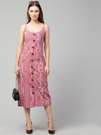 PAVONINE Peach Color Printed Shoulder Strap Dress For Women - Distacart