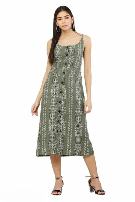 PAVONINE Pista Color Printed Shoulder Strap Dress For Women