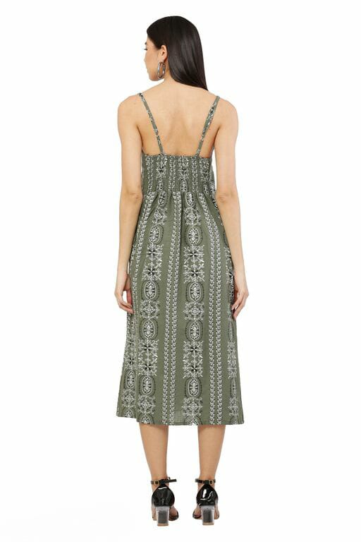 PAVONINE Pista Color Printed Shoulder Strap Dress For Women - Distacart