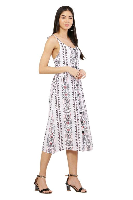 PAVONINE White Color Printed Shoulder Strap Dress For Women - Distacart