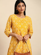 All About You Women Yellow Floral Printed Pure Cotton Kurta with Palazzos