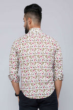 Miravan Men's Cotton Printed Full Sleeve Slim Fit Spread Neck White & Pink Colour Shirt