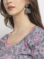 Rudra Bazaar Grey Printed Anarkali Suit Set With Dupatta - Distacart