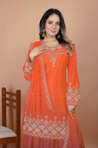 Teeya Creation Orange Chinon Embroidery Work Party Wear Palazzo Suit - Distacart