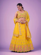 Myra Yellow Georgette Embroidered Designer Lehenga