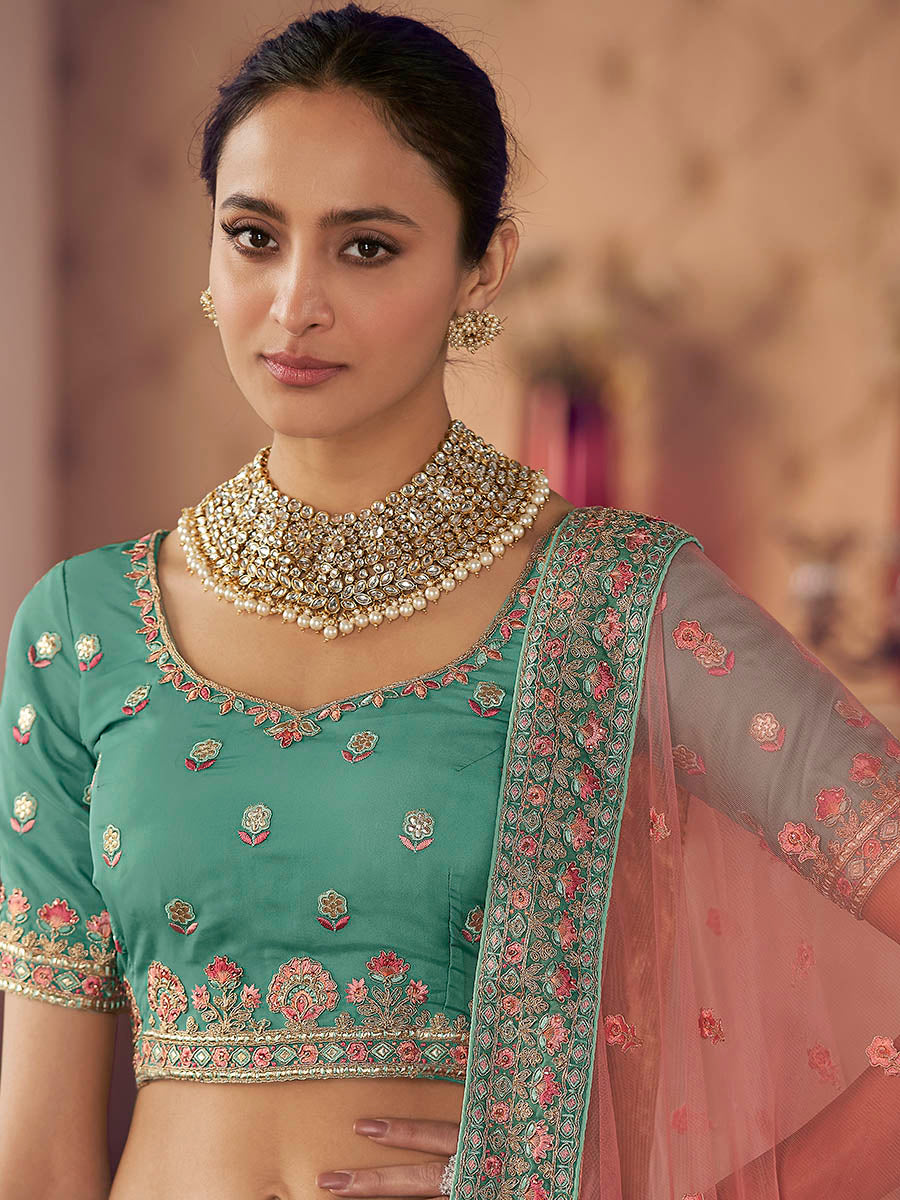 Myra Turquoise Organza Embroidered Designer Lehenga