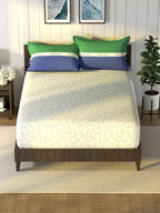 Nautica Noridge Green & Blue Floral Cotton 160 TC King Bedsheet With 2 Pillow Covers