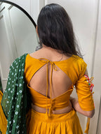 Vastranavya Navaratri Special Pure Cotton Plain With Gotta Patti Touch Up Lehenga Stitched Choli - Mustard