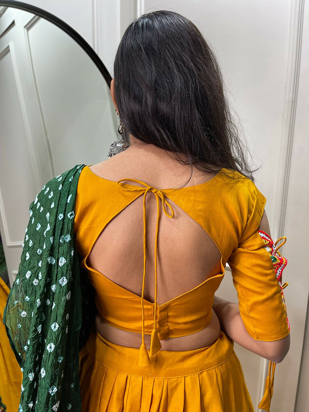 Vastranavya Navaratri Special Pure Cotton Plain With Gotta Patti Touch Up Lehenga Stitched Choli - Mustard