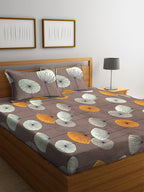 KLOTTHE Brown & Yellow Floral 210 TC Cotton Bedsheet with Pillow Cover - Distacart
