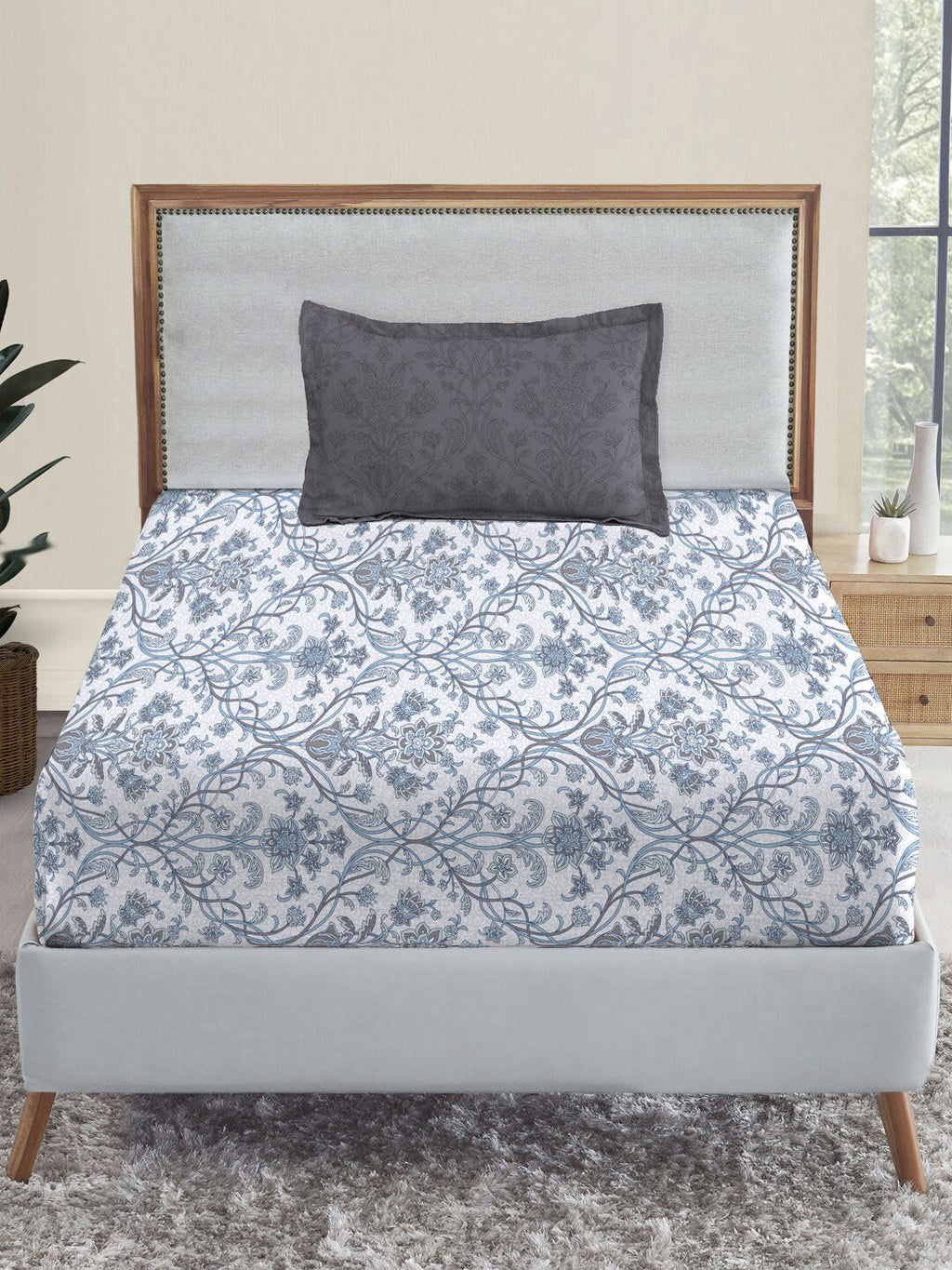 MYTRIDENT Dusk and Dawn White Ethnic Motifs Pure Cotton 144TC Single Bedsheet Pillow Cover