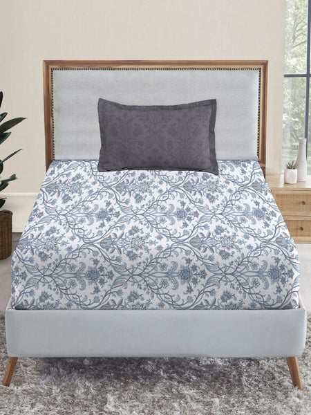 MYTRIDENT Dusk and Dawn White Ethnic Motifs Pure Cotton 144TC Single Bedsheet Pillow Cover