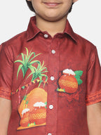 Sethukrishna Boys Printed Traditional Shirt With Adjustable Velcro Dhoti Set