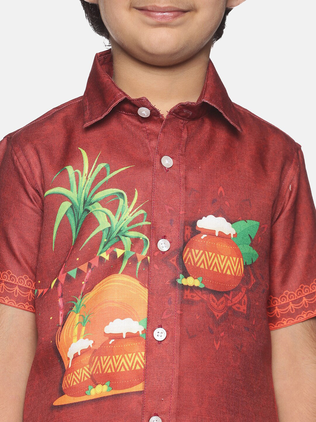 Sethukrishna Boys Printed Traditional Shirt With Adjustable Velcro Dhoti Set