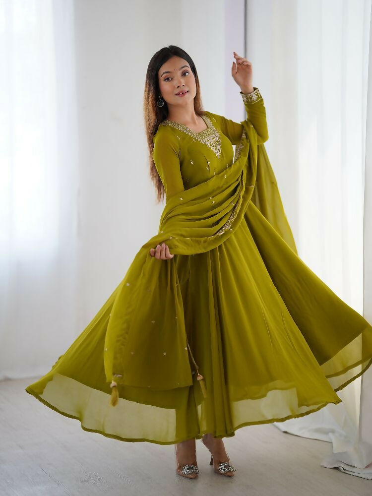 Joban Fashion Mehndi Kurta Set Georgette Sequence Embroidery Work - Distacart