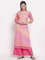 Myshka Women's Trendy Multi Cotton Printed 3/4 Sleeve Round Neck Casual Kurta