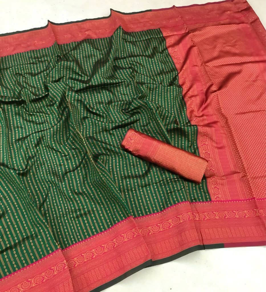 DEIANA'S Beautiful Designer Golden zari Soft Lichi Silk Saree - Green
