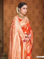 Vardha Fire Orange Woven Banarasi Saree
