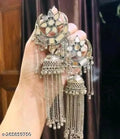 Tehzeeb Creations Women's Silver Colour Oxidised Earrings With Mirror And Chain - Distacart