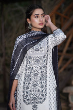 Juniper Womens White Rayon Floral Glitter Placement Printed Straight Kurta With Solid Bottom And Printed Dupatta Set - Distacart