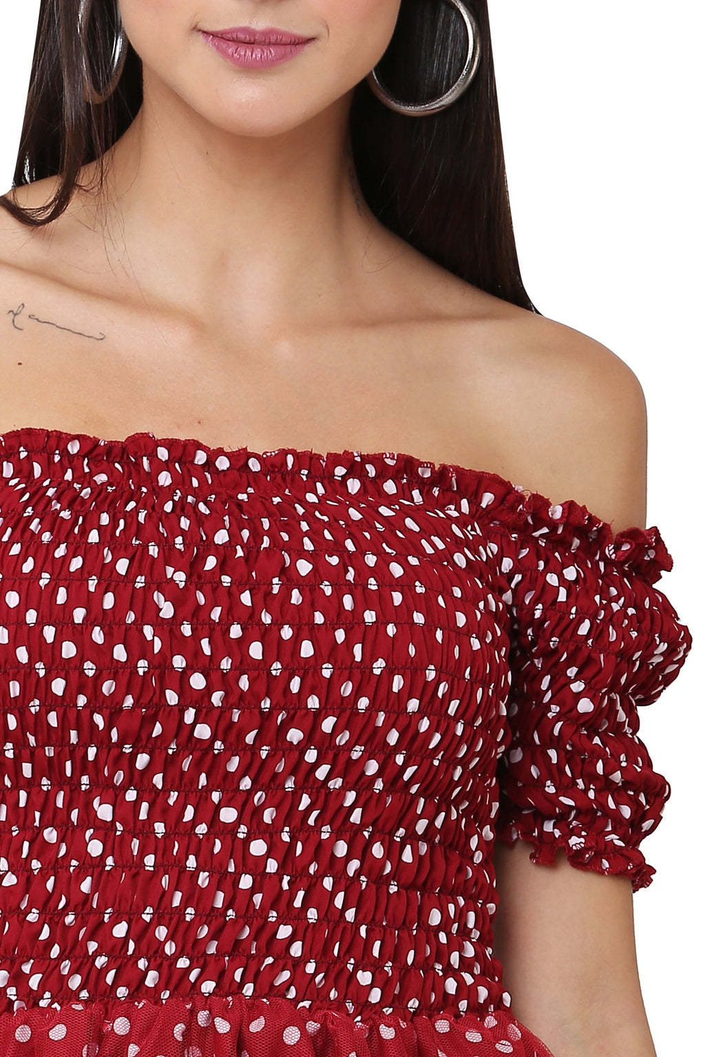 PAVONINE Maroon Color Polka Dot Net Kansai Dress For Women - Distacart