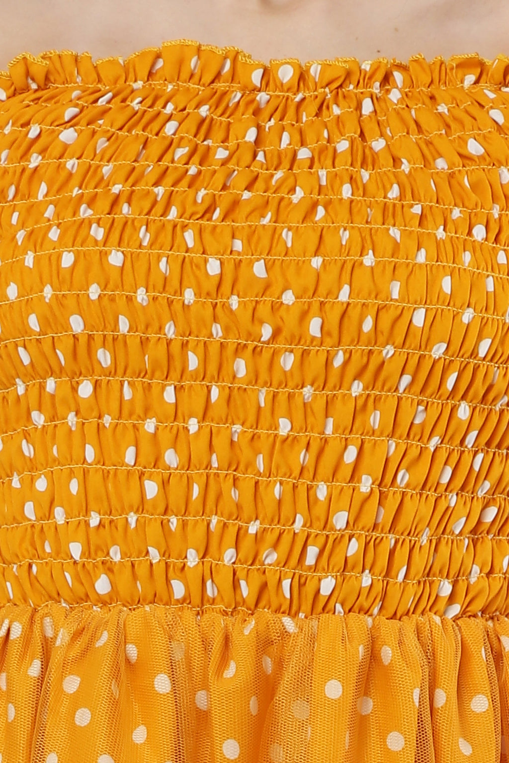 PAVONINE Mustard Color Polka Dot Net Kansai Dress For Women - Distacart