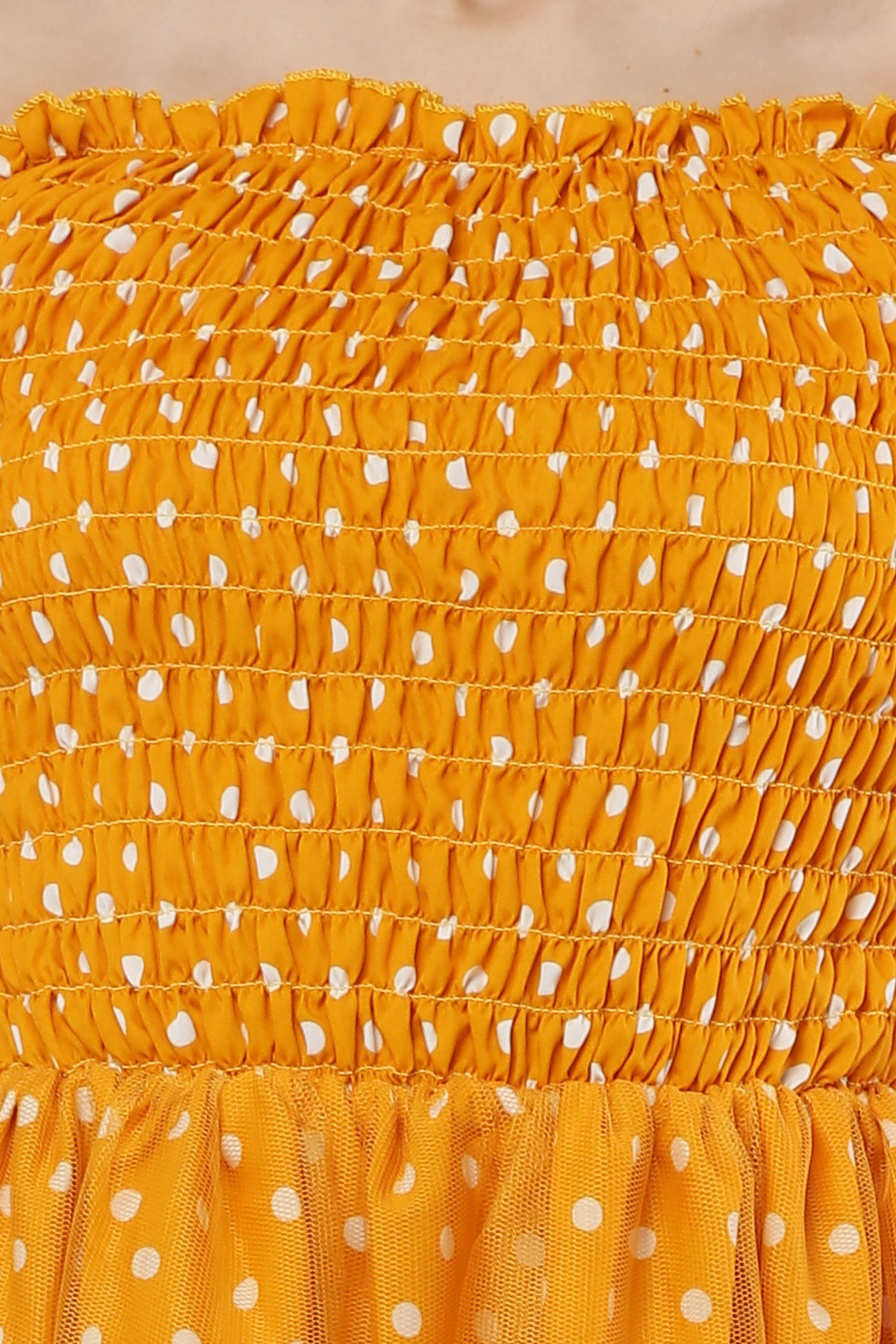 PAVONINE Mustard Color Polka Dot Net Kansai Dress For Women - Distacart