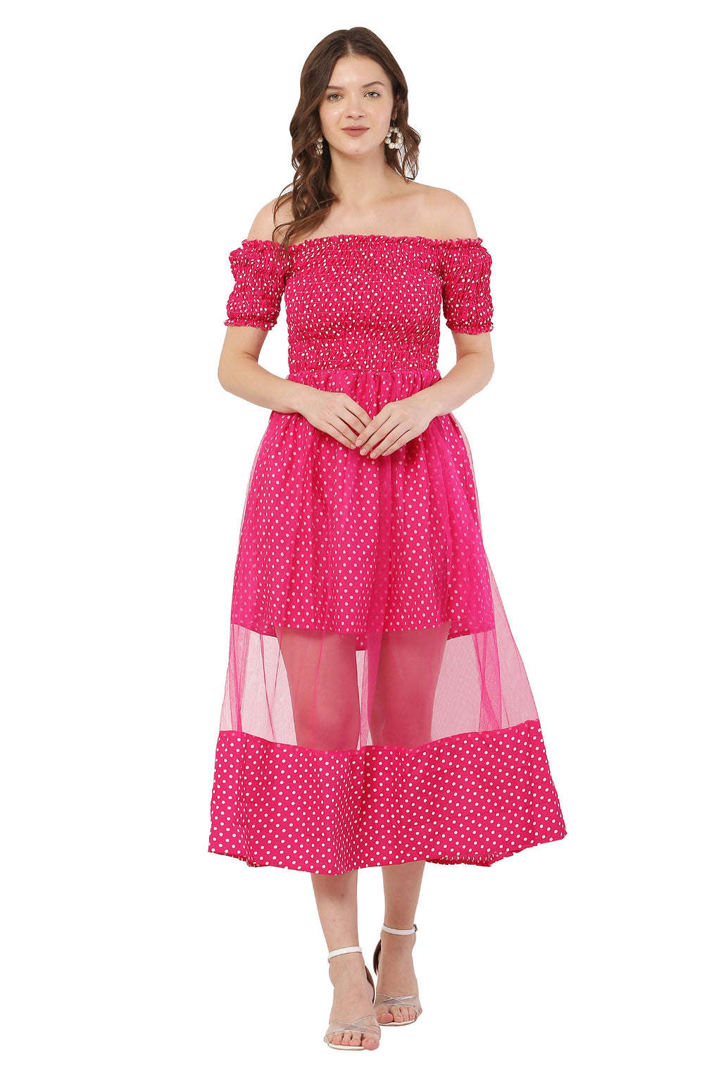 PAVONINE Rani Color Polka Dot Net Kansai Dress For Women - Distacart