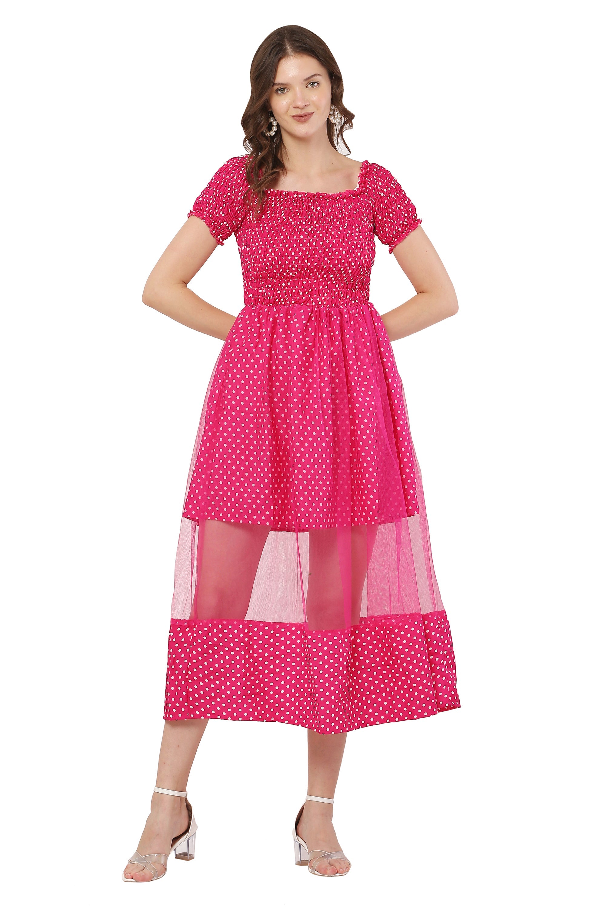 PAVONINE Rani Color Polka Dot Net Kansai Dress For Women - Distacart