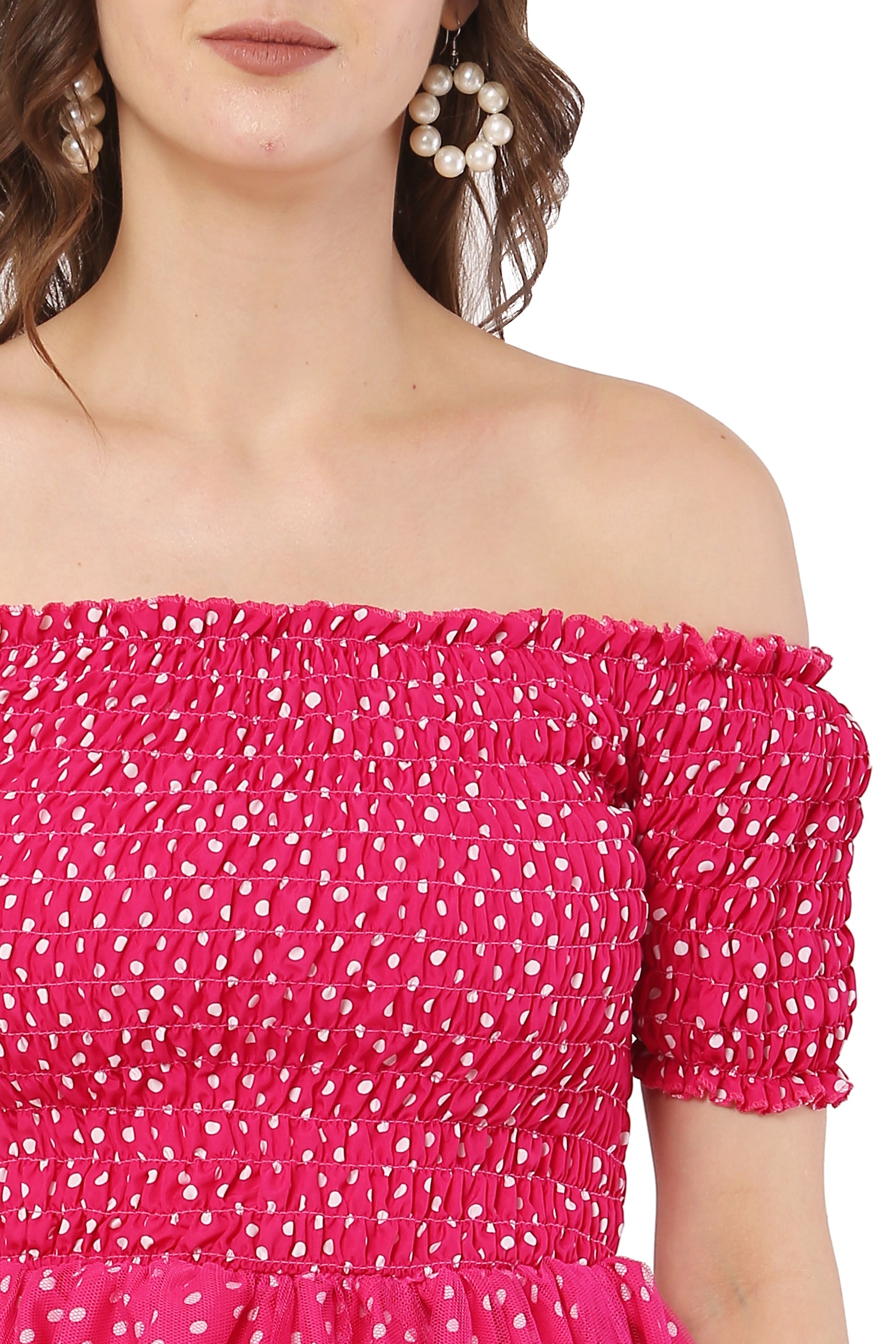 PAVONINE Rani Color Polka Dot Net Kansai Dress For Women - Distacart