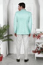 Raivat Ethnic Jacquard Silk Embroidery Work Jodhpuri In Firozi Green Colour