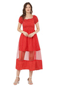 PAVONINE Red Color Polka Dot Net Kansai Dress For Women - Distacart