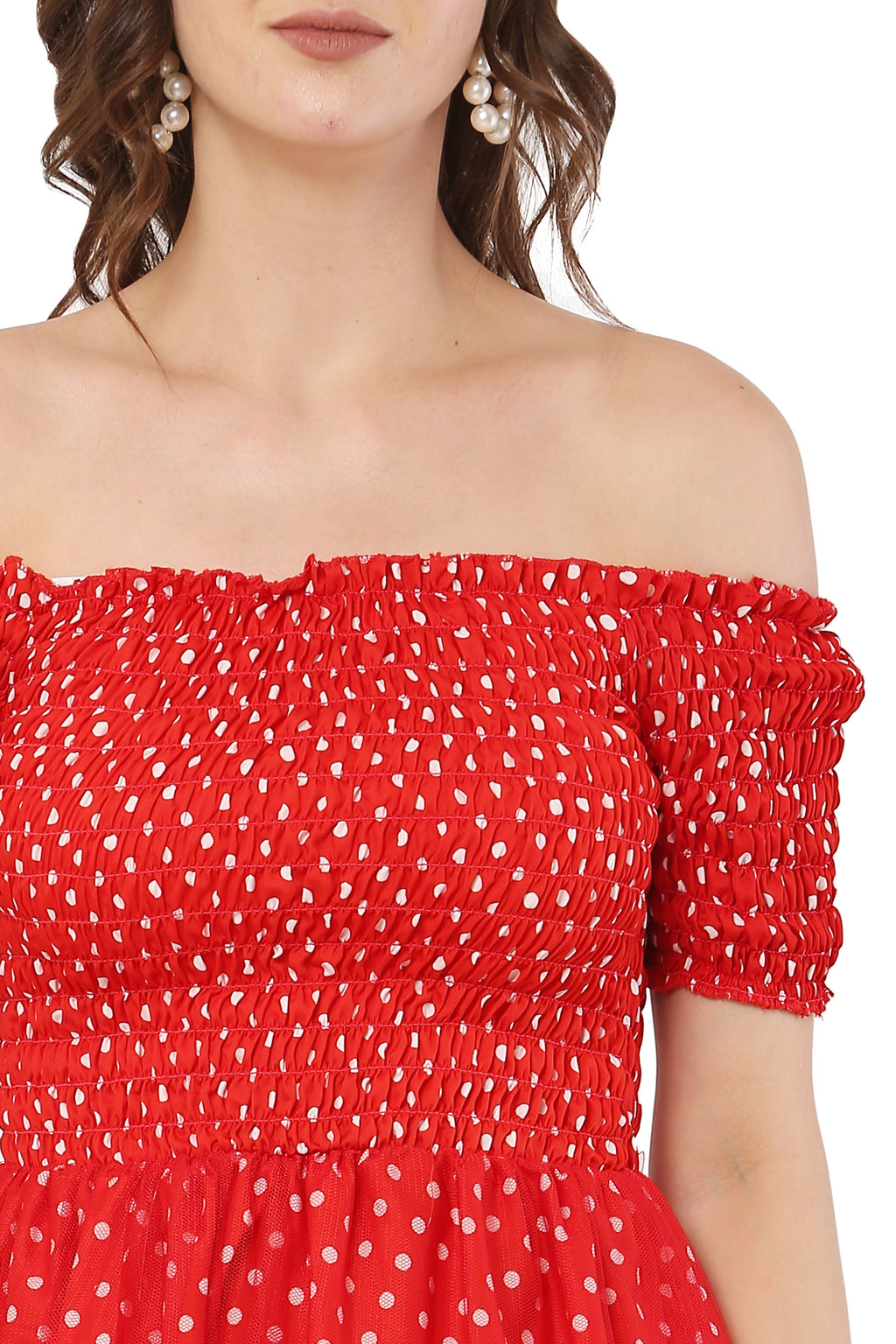 PAVONINE Red Color Polka Dot Net Kansai Dress For Women - Distacart