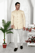Raivat Ethnic Jacquard Silk Embroidery Work Jodhpuri In Beige Colour