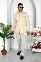 Raivat Ethnic Jacquard Silk Embroidery Work Jodhpuri In Beige Colour