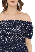 PAVONINE Navy Blue Color Polka Dot Net Kansai Dress For Women - Distacart