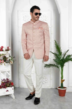 Raivat Ethnic Art Silk Thread Work Jodhpuri In Peach Colour