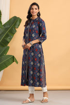 Juniper Womens Indigo Rayon Printed A-Line Kurta - Distacart