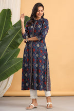 Juniper Womens Indigo Rayon Printed A-Line Kurta - Distacart